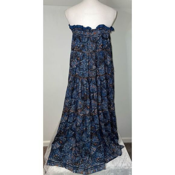 Women’s Free People Blue Smocked Maxi Dress L - Picture 7 of 13